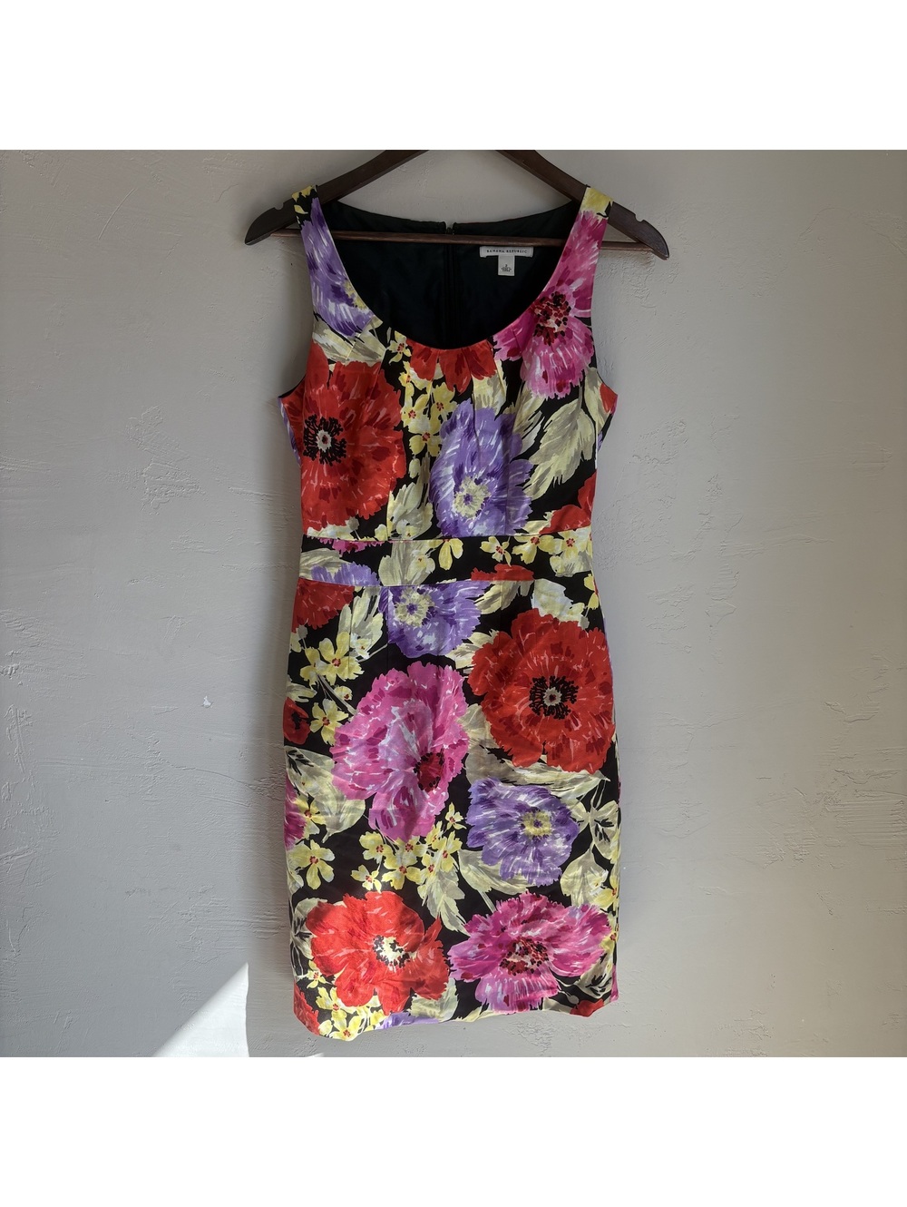 Banana Republic Size 2 Floral Sheath Dress Linen Rayon Sleeveless Fitted Knee L